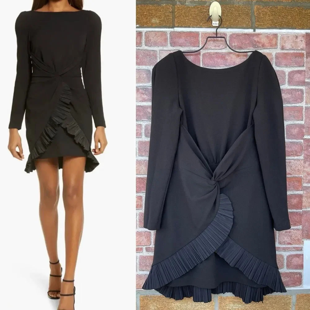 One33 Social Pleated Ruffle Long Sleeve Cocktail Dress size 8